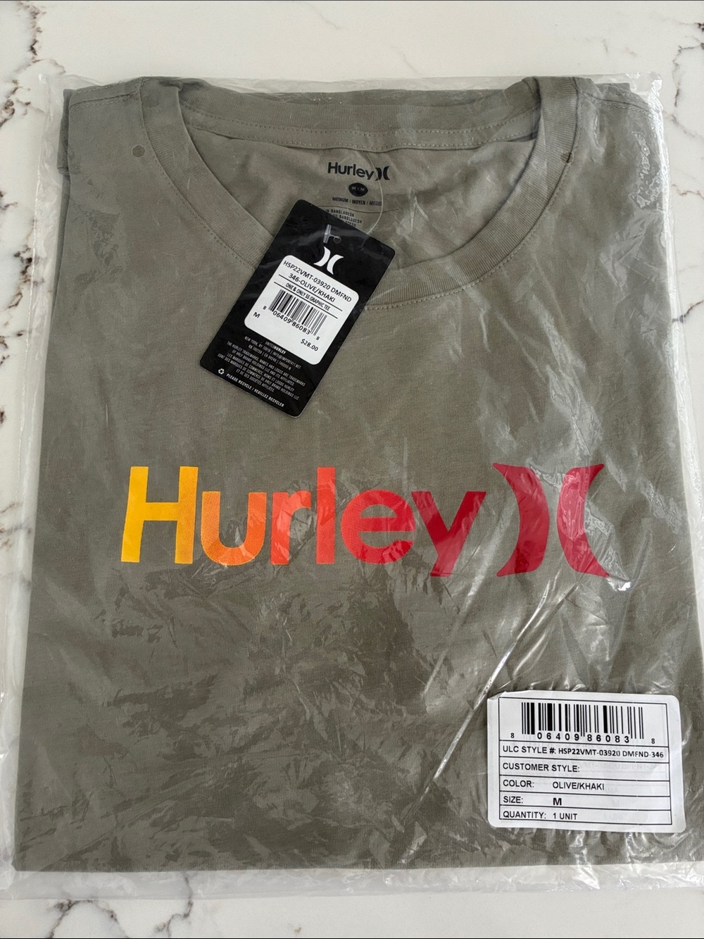 Hurley Olive Logo Tee with Yellow-to-Red Gradient Size M NWT - Picture 2 of 2